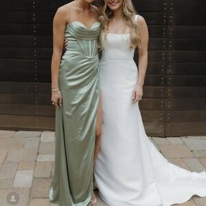 Ladivine Sleek Satin Maxi Dress in Light Green